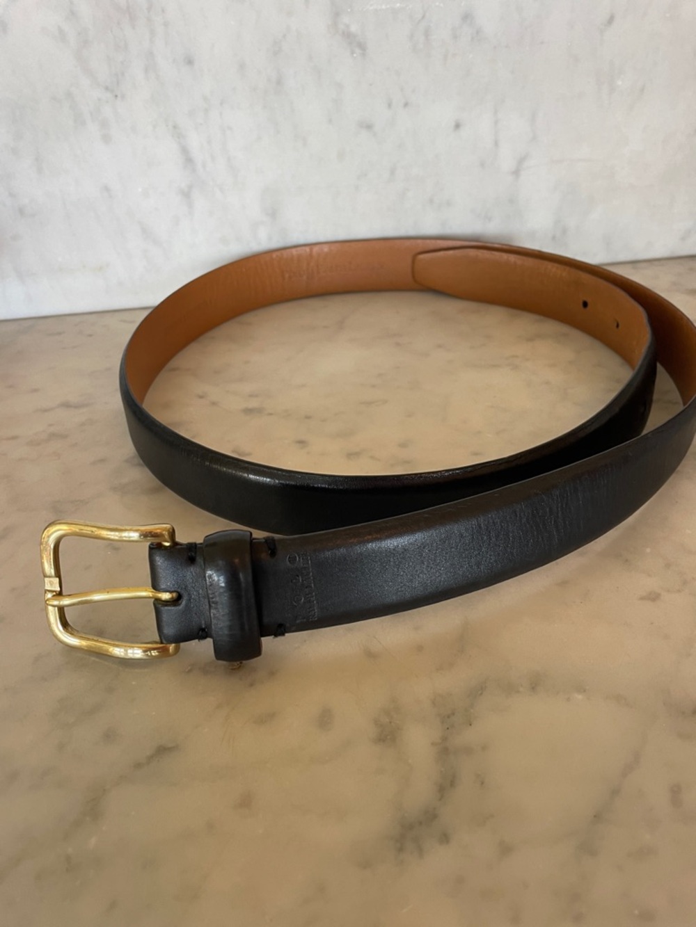 POLO RALPH LAUREN Men’s Black Leather Belt with Brass Gold-Tone Buckle